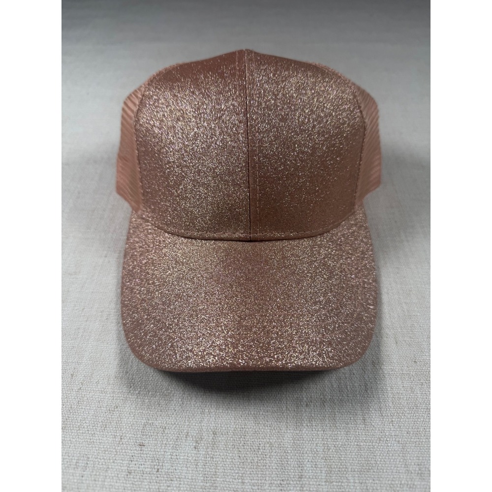 Rose Gold Glitter Ponytail Trucker Hat Mesh Back Adjustable Baseball Cap